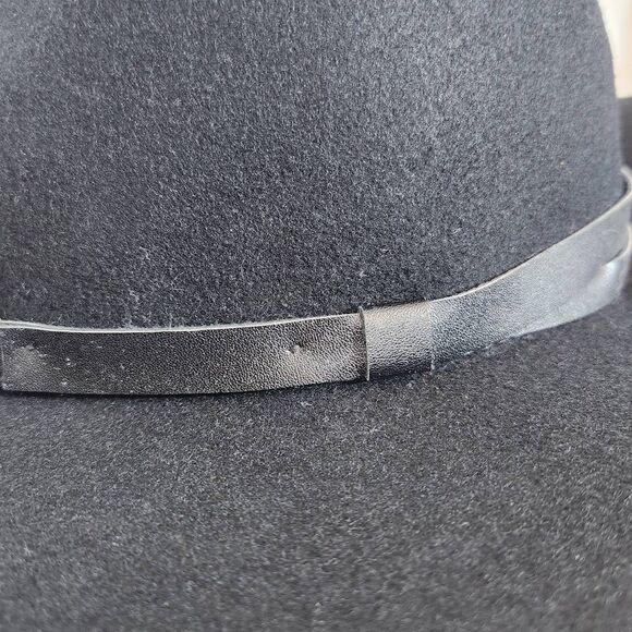 Kendall and Kylie Black Wool Fedora Hat with Faux Leather Trim One Size - Picture 2 of 8